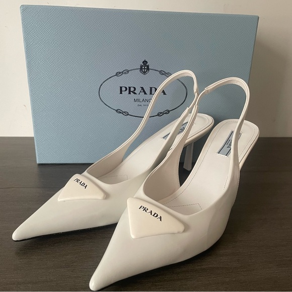 Prada Women's Elegant White Slingback Heels - Picture 3 of 6